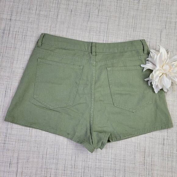 Superdown Rylan Asymmetrical Green Cotton Denim Shorts Size Large - Picture 4 of 7